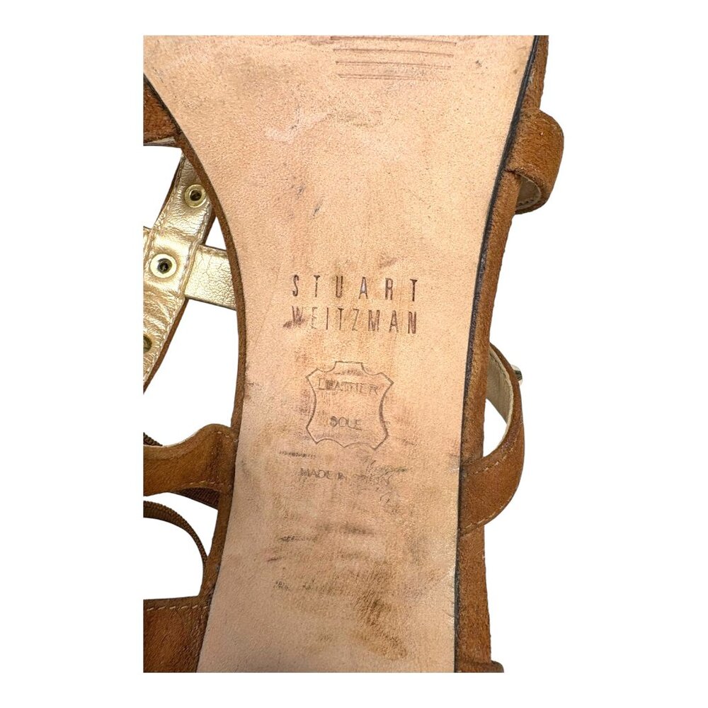 Stuart Weitzman Cleo Rivet Camel Suede Gladiator … - image 2
